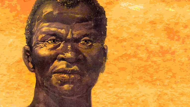 Ilustração artística do rosto de um homem em fundo amarelo.