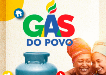 Imagem ilustrativa do programa Gás do Povo com botijão de gás e duas mulheres sorrindo.
