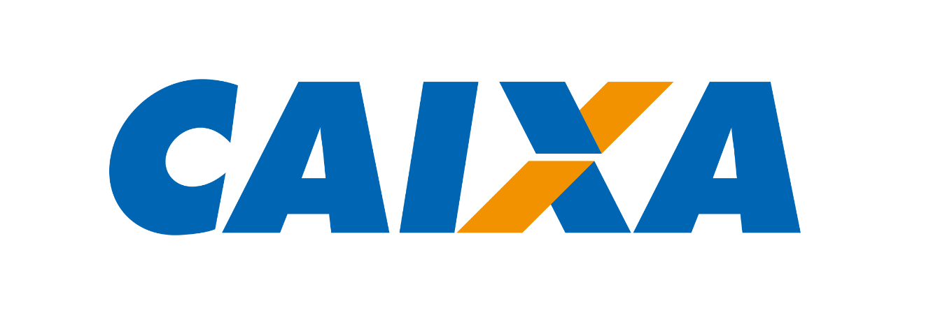 Logotipo da CAIXA em azul e laranja.