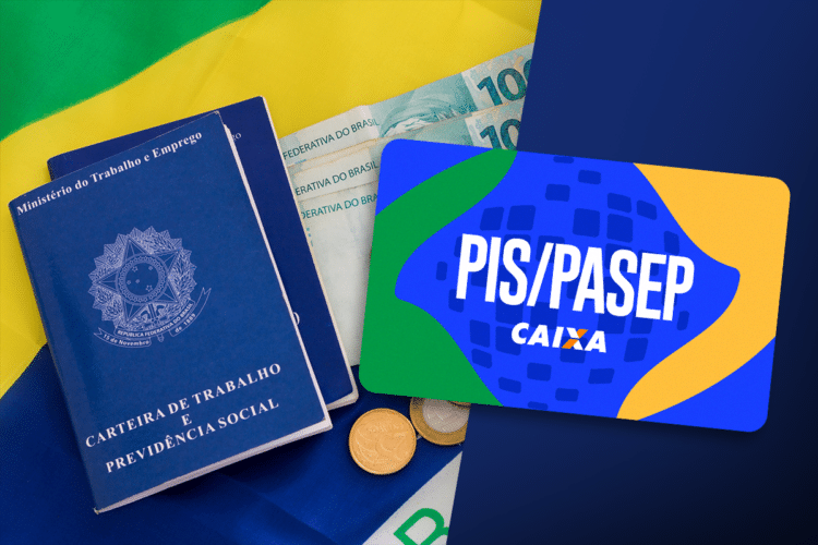 Carteira de trabalho, cartão PIS/Pasep e dinheiro, representando o pagamento do abono salarial PIS/Pasep 2026.