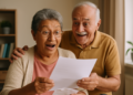 25% de aumento na aposentadoria: muitos têm direito e não sabem; veja como solicitar 3 Casal de idosos lendo um documento com expressão de surpresa e alegria.