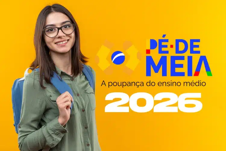 Governo vai suspender pagamentos do Pé-de-Meia em 2026 para alunos reprovados em 2025? 1 Estudante do ensino médio com mochila em destaque ao lado do logo do programa Pé-de-Meia 2026.