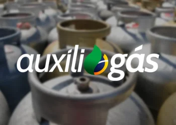 Pagamento do Auxílio Gás em fevereiro? Descubra se você vai receber 9 Botijões de gás de cozinha e o logo do programa Auxílio Gás, ilustrando o acesso ao benefício para famílias de baixa renda.